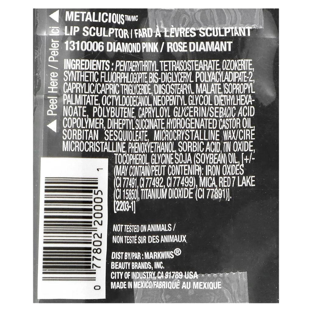 Black Radiance Metalcious, Lip Sculptor, 1310006 Diamond Pink, 2.2 G (0.077 Oz)