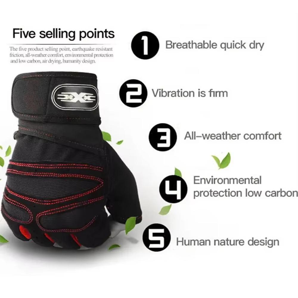 Unisex Workout Gloves With Wrist Wrap Half Finger Sport Weight Lifting Training Gloves For Gym Cycling And Motorcycling