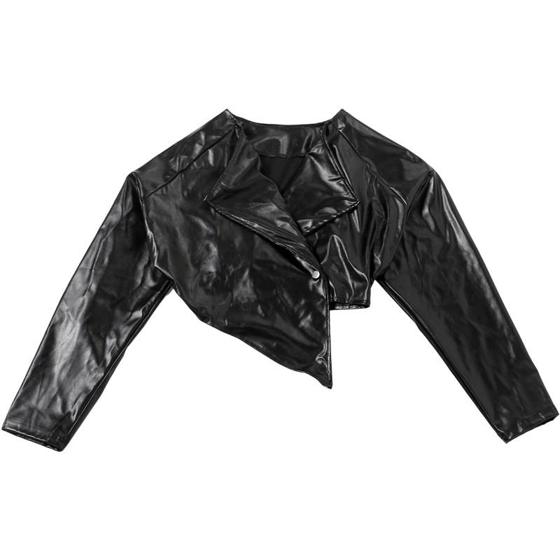 Letní dámská módní stylová vypasovaná zkrácená bunda z PU kůže jednobarevná ležérní