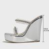 New Slippers Women Transparent Rhinestone Nightclub Party Wedges Heels Slip On Sandals Shoes