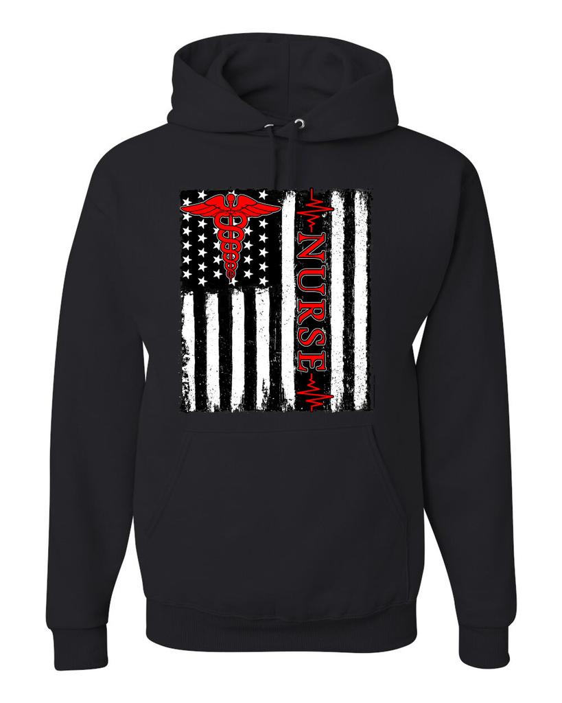 Support Nurses Health Workers American Flag Pride Unisex Hooded Sweatshirt