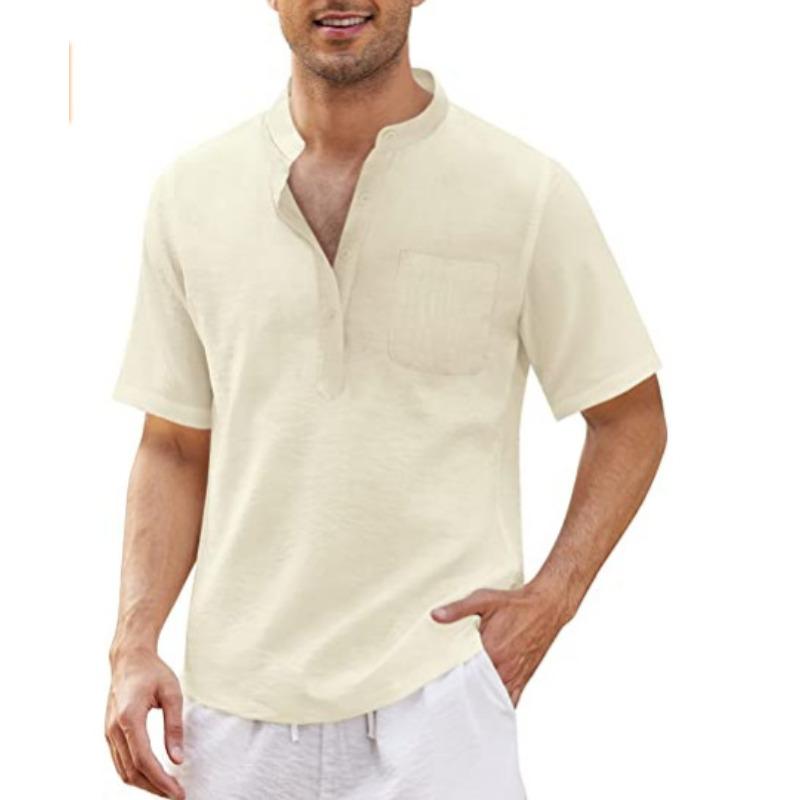 Men's Cotton Casual Pocket Short Sleeve Beach T-Shirt Men's