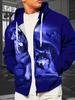Mens Full Zip Hooded Wolf Graphic Drawstring Hood Side Pockets Lightweight Outerwear Sports Gym Long Sleeve Oversize Sweatshirt