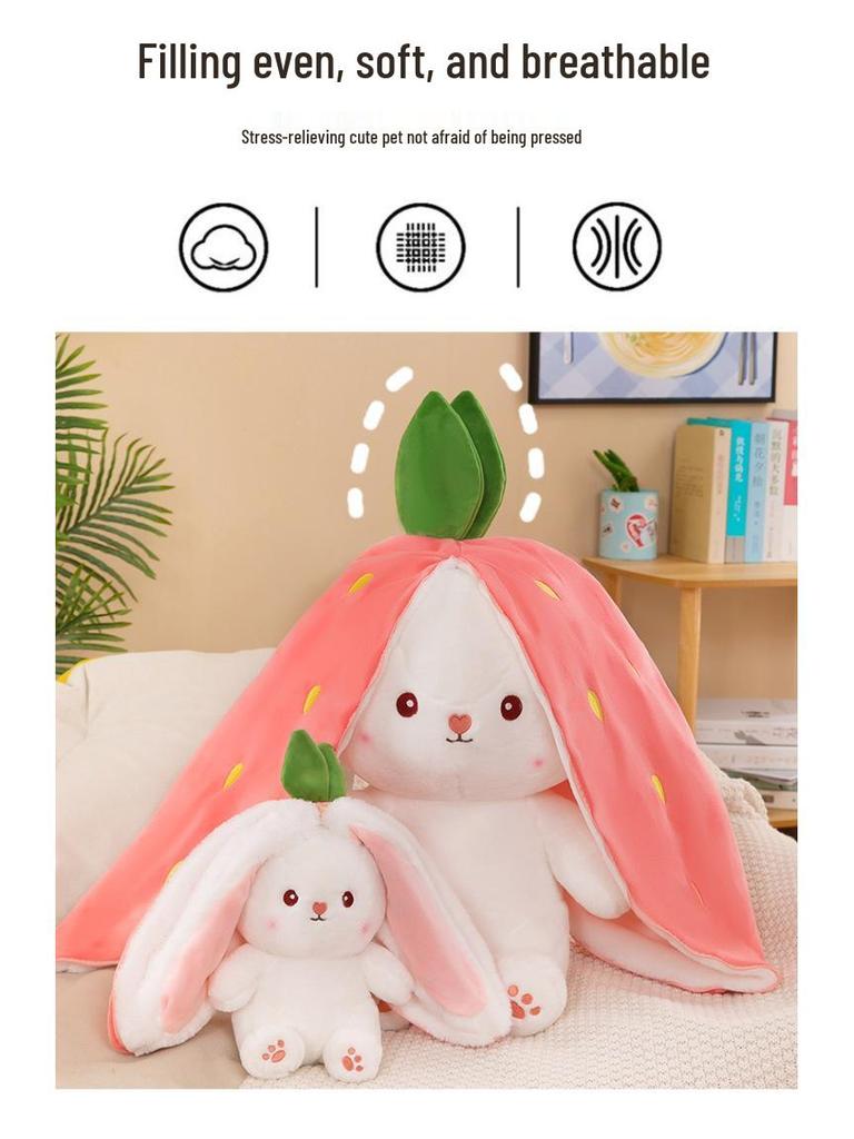 Strawberry Rabbit Plush Toy: Cute Doll Pillow & Birthday Gift for Girls