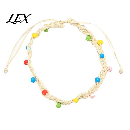 Handmade Woven Rope Wristbands Braided Bracelet for Women, Bohemian Wrist Casual Minimalist Hand with Colorful Rice Beads, Adjustable Knot Cord