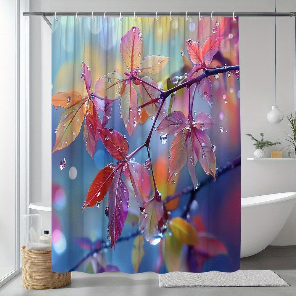 

Vibrant Dew-Drenched Leaves Shower Curtain - Colorful Nature Art For Modern Bathroom Dcor, Waterproof & Easy Care Design W60H190(CM)-1 Pcs