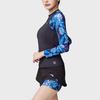 Anta Color Block Printed Logo Round Neck Long Sleeve Pullover Two-Piece Swimsuit Women Swimsuit Black Floral-Blue 1824532492-2
