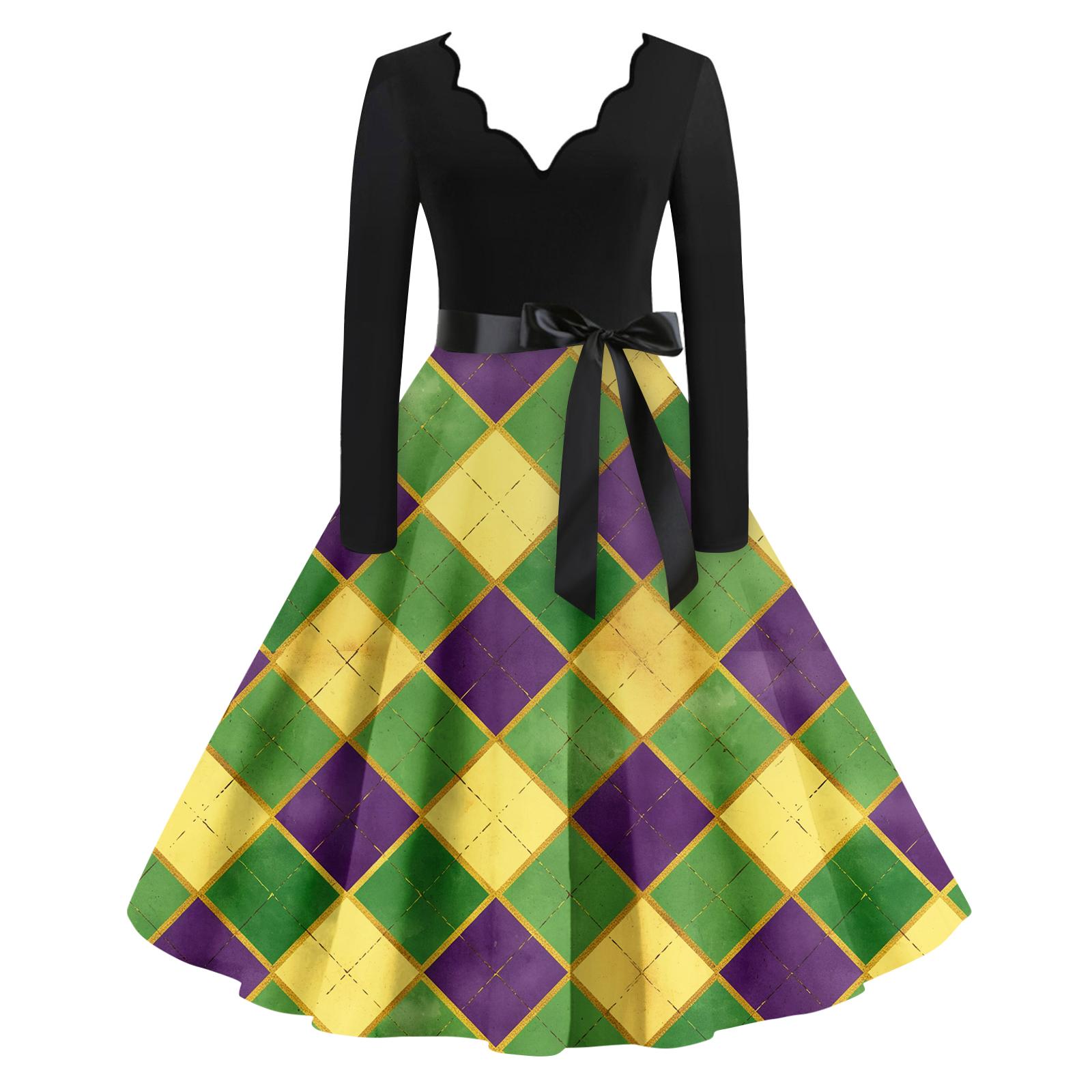 

Женское повседневное модное платье с V-образным вырезом и длинным рукавом с принтом в винтажном стиле XL