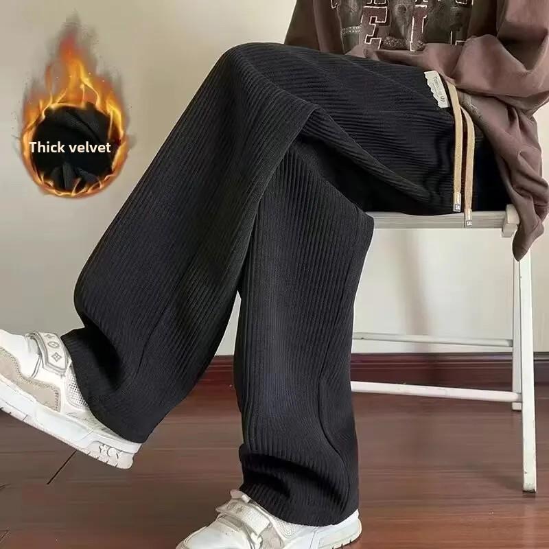 

Autumn/Winter High-End Corduroy White Men s Pants Large Size Sport Casual Pants Straight Leg Bell Bottoms Male S чёрный