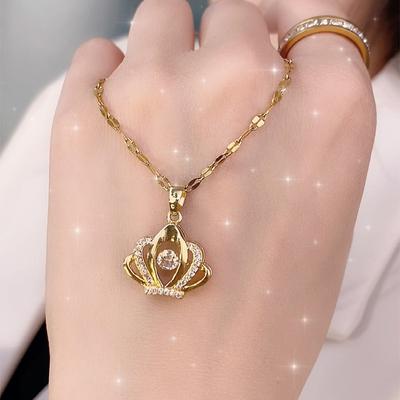 Neue Titanstahl-Kronen-Halskette Internet-Berühmtheit Temperament Kurze Schlüsselbein-Kette Damen Leichter Luxus Nische Mode Beliebter Schmuck