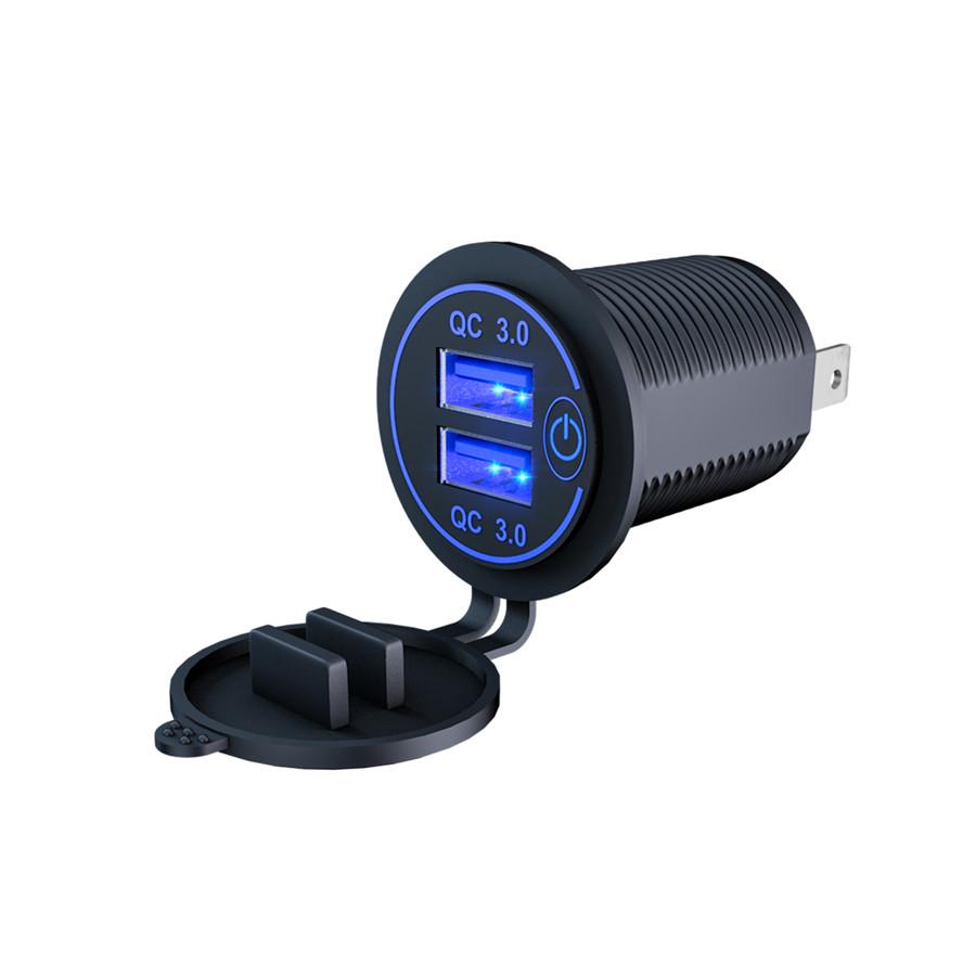 12V-24V Car Cigarette Lighter Socket Dual QC3.0 Charge USB Car Charger with Wire and Terminal for Car Motorcycle Boat Modified
