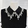 Elegant Pearls Beaded Bib Faux Collar Half Shirt for Women Lapel False Collar Detachable Collar Neckline Choker Necklace