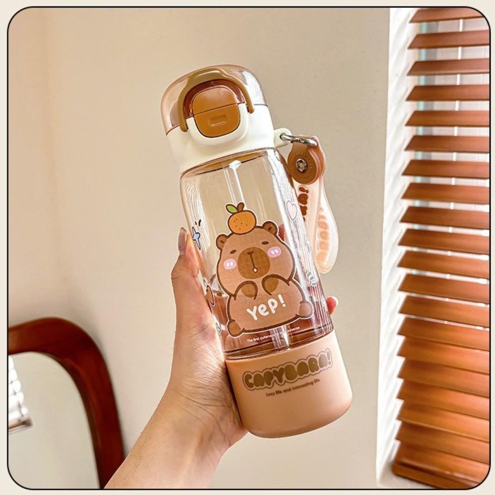 Cartoon Capybara Straw Cup Plastic Outdoor Beverage Cup Kawaii Water Bottle