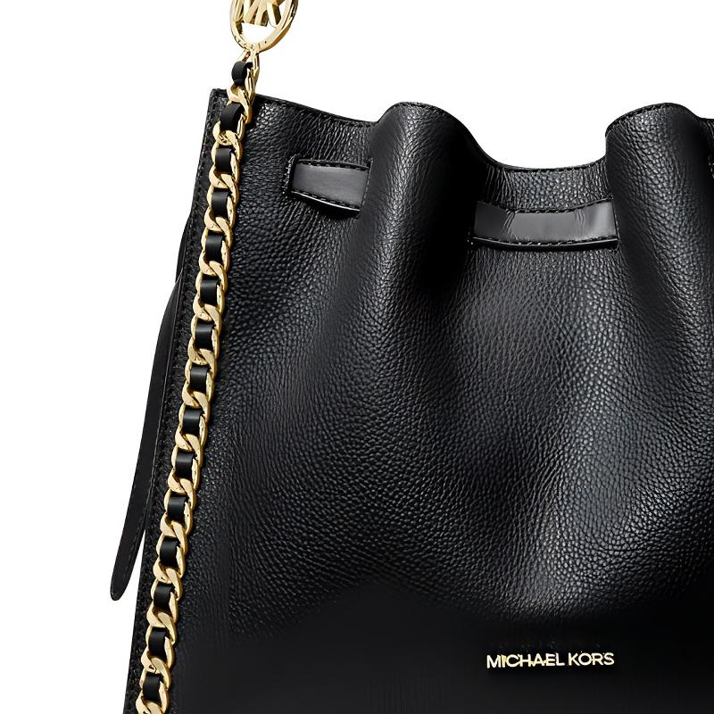 Michael Kors MK Mina Logo Snap Closure PU Shoulder Bag Large Women shoulder bag Black 35H3G4ML3I-BLACK