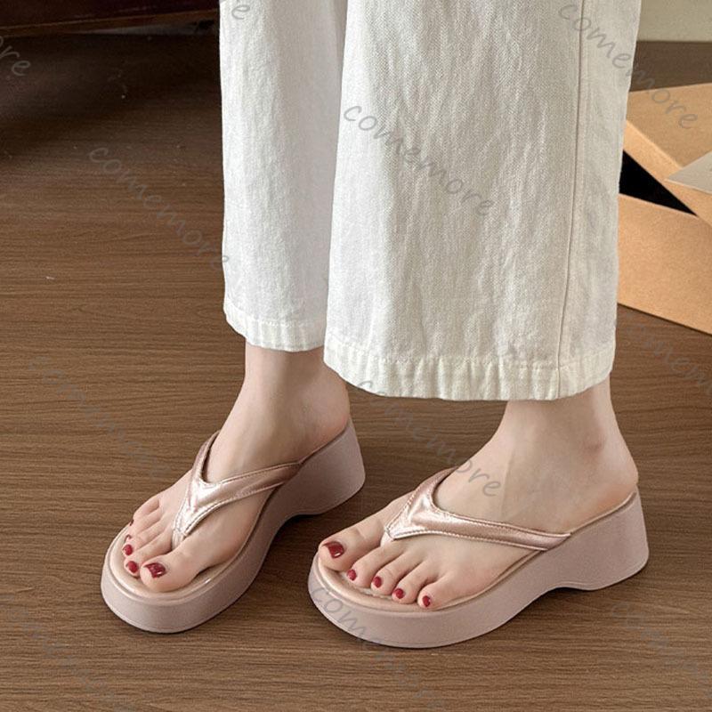 Fashion Comemore Summer Clip Toe Platform Wedges Women Slippers Fashion Thick Heel Flip Flops Solid Casual Sandals Slipper for Women