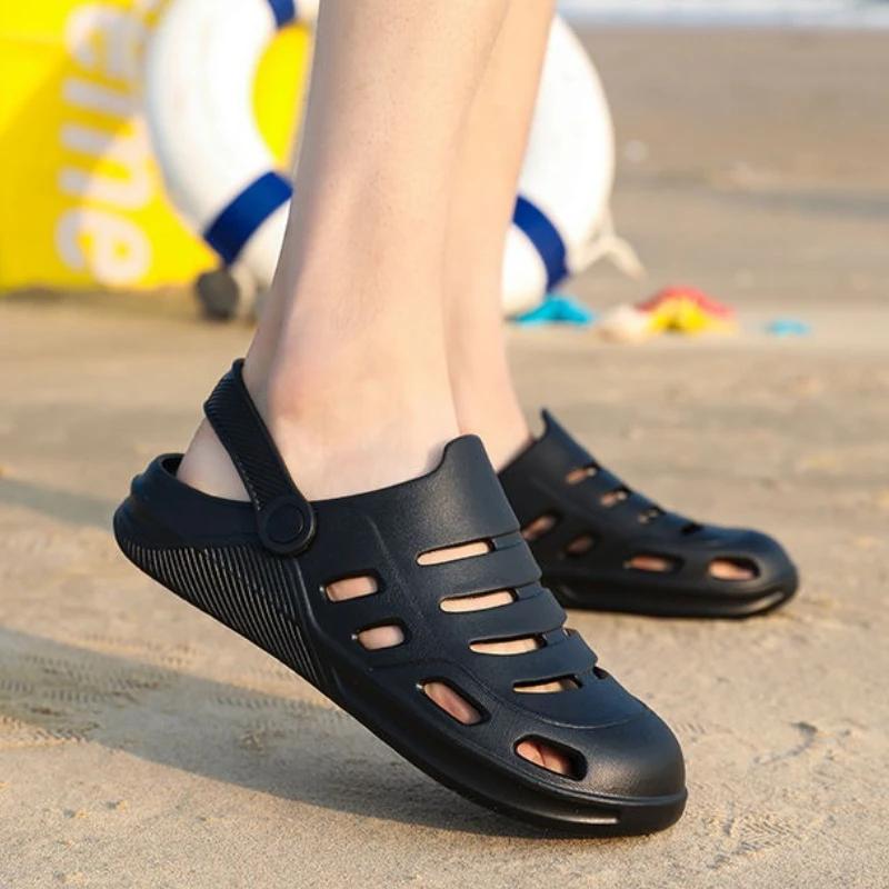 Platform Shoes Hole Plain Elegant Cheap Liquidation Comfortable Sandals Man Original Fun Trend 2025 Y2k Slippers for Men