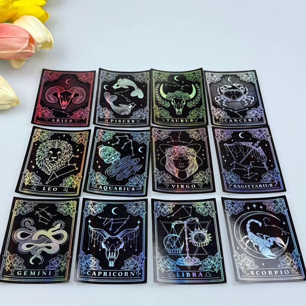 Constellation Zodiac Stickers Set Twelve Constellation Metal Foil Sticker Set Gothic Dark Style Waterproof Creative Stickers