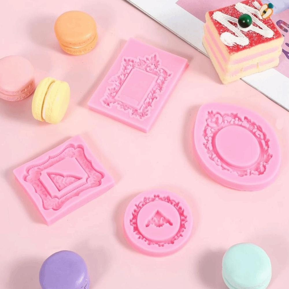 4Pcs Vintage Photo Frame Fondant Molds Baroque Silicone Frame Molds  Cake Decoration