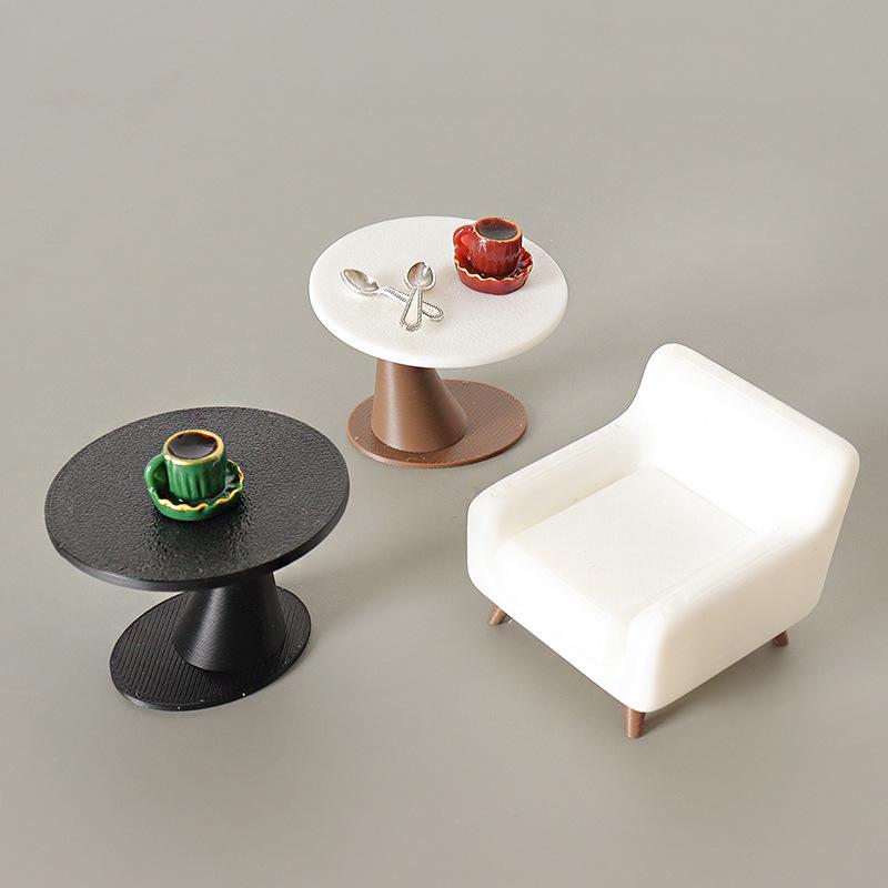 Handmade Mini Dollhouse Table & Sofa Ornament with DIY Coffee Cup & Spoon Accessories