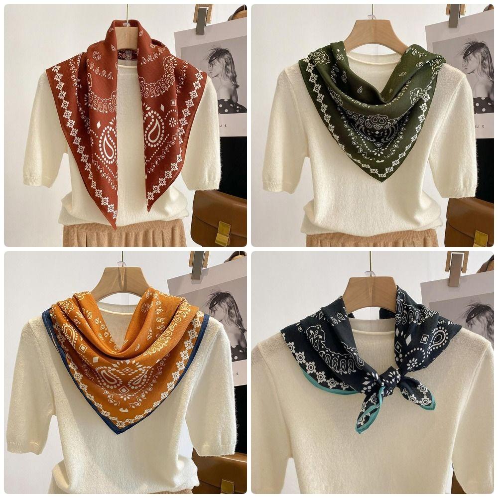 1Pcs Chiffon Cotton Linen Square Scarf Breathable 70x70cm Hair Neckerchief Vintage Printing Thin Handkerchief Hairscarf
