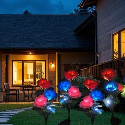 Outdoor Waterproof Solar Rose Lights with 3 Realistic Lighted Flower Heads and Butterfly  Garden Decorative Lamp for Patio Decor