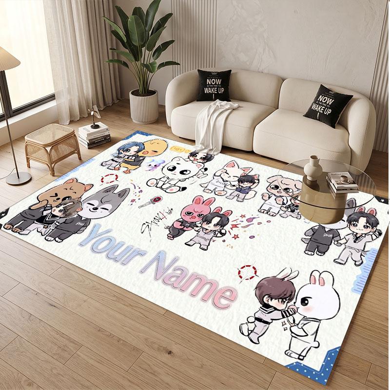Custom Name Crystal Velvet Rug,Stray Kids Comfortable Anti Slip Floor Mat For Room Decoration