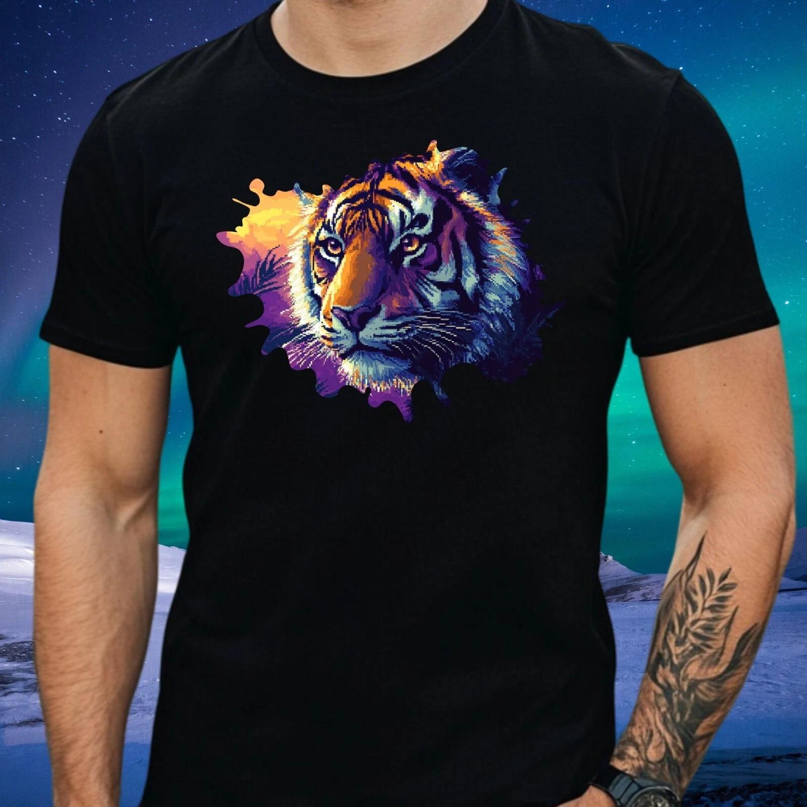 T-Shirt Herren Tiger Pixel Art Motiv Baumwolle Größe S bis 5XL XXXXL