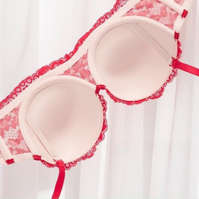 Dámské sexy krajkové push-up podprsenky s malým hrudníkem, měkké ocelové kroužky, proti prohýbání, nastavení poloviční košíčky