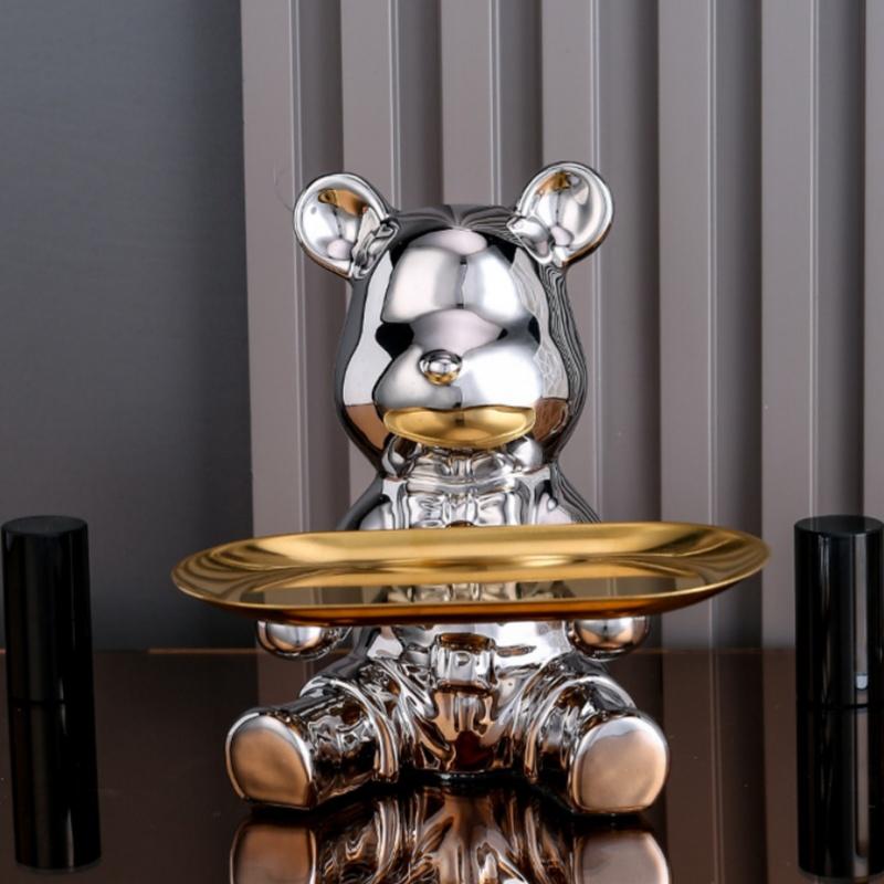 Aesthetic Bear Figure Car Key Holder Support Statues Plating Resin Violent Bear Sculpture Figurine Entrance Decoration Ornament