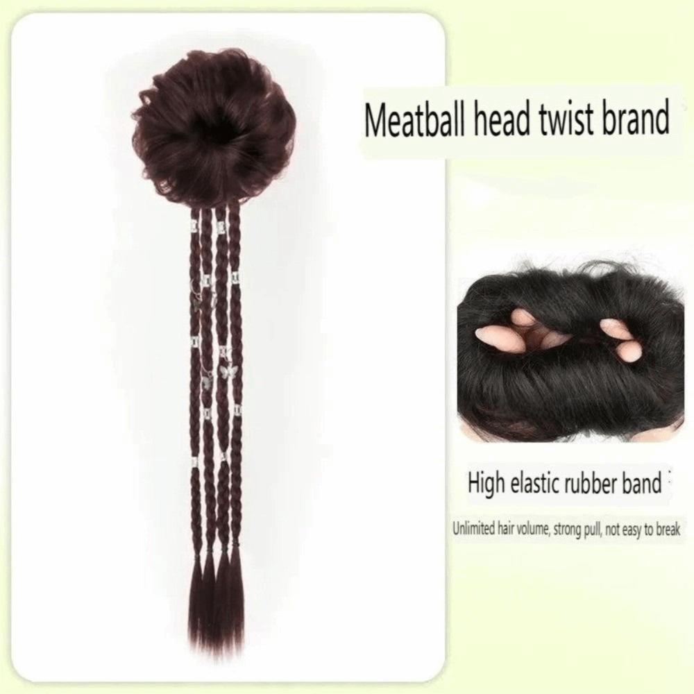 Synthetic Y2K Scrunchie Ponytail Long Twisted Braid Ponytail Extensions Adds Hair Volume темно-коричневого