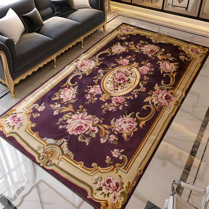 European Style Flower Pattern Carpet Living Room Retro Decoration Rugs for Bedroom Large Area Non-slip Mat Easy Clean Washable
