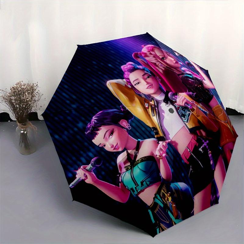 Ombrello pieghevole KPop Demon X con apertura e chiusura automatiche, telaio a 8 stecche e design compatto da viaggio, perfetto per tutte le occasioni | Elegante