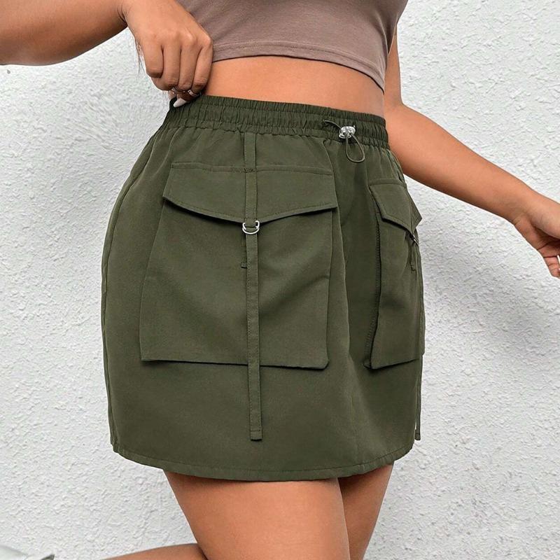 Mini jupe cargo décontractée pour femme, couleur unie, jupe courte Y2K, moulante avec poches à rabat, taille haute, jupe de banlieue mode