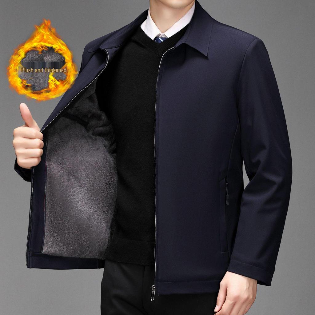 2026 Men's Spring & Autumn Jacket for Middle-Aged & Elderly: Business Casual Long Sleeve Lapel Outerwear