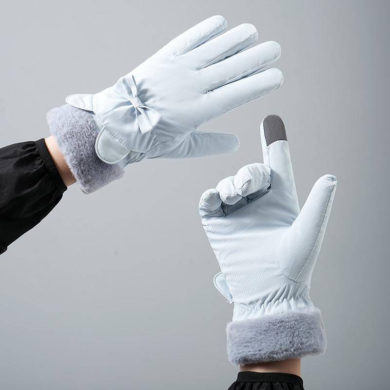 New Autumn and Winter Warm Gloves for Women Fleece and Thickened  Outdoor Cycling Sports Windproof Touch Screen Bear Gloves