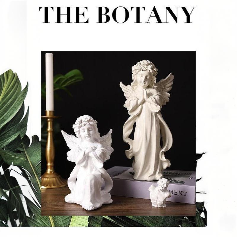 White Resin Praying Angel Figurines With Delicate Wings Floral Crown For Home Desktop Shelf Decor