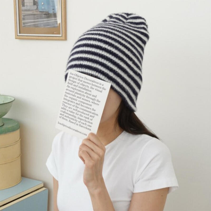 Women's Striped FUR Men's Fluffy Beanie