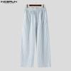 INCERUN Men Elastic Waist Striped Print Casual Holiday Long Straight Pants Trousers