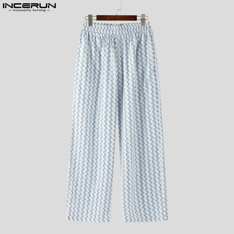 INCERUN Men Elastic Waist Striped Print Casual Holiday Long Straight Pants Trousers