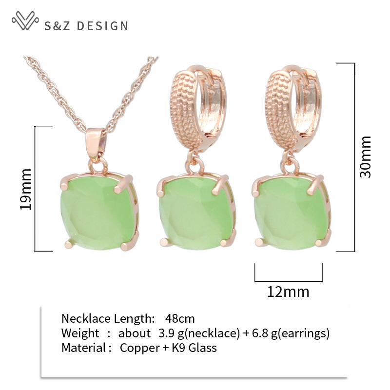 Boucles d'oreilles carrées en cristal, couleur or Rose, ensembles de bijoux pour femmes, pendentif de tempérament de mariage, collier cadeau
