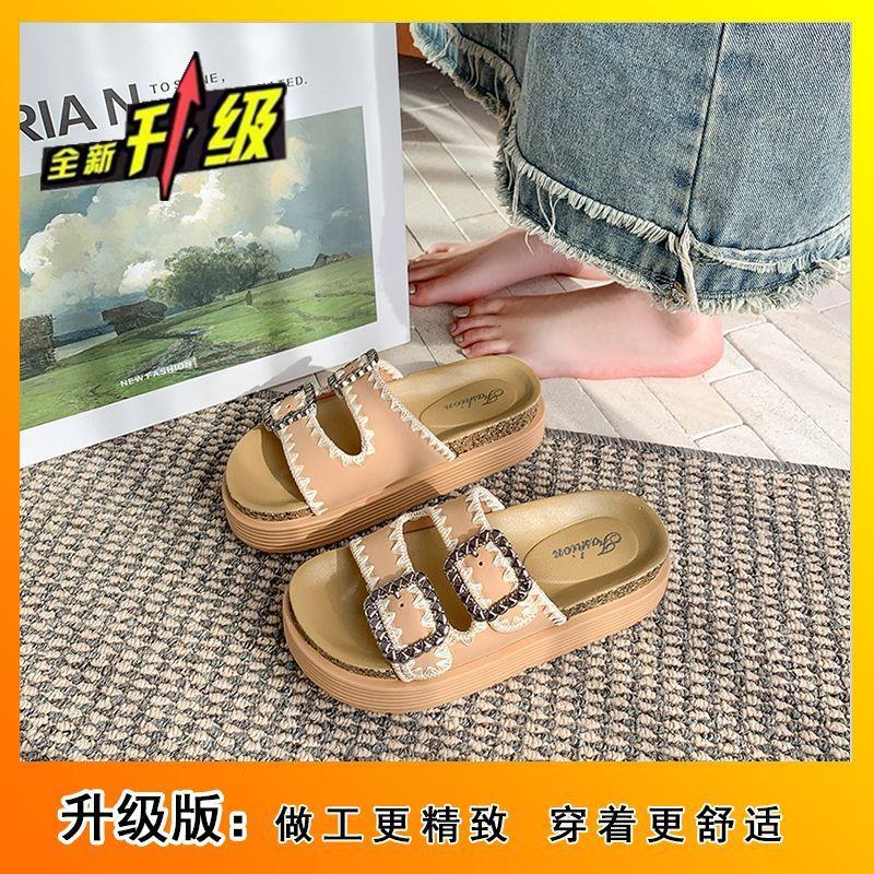 One-word Slippers Versatile Casual Drag Huge Good-looking Thick-bottomed Rhinestone Cool Slippers Women's 2025 Summer and Autumn New Super Hot Fashion