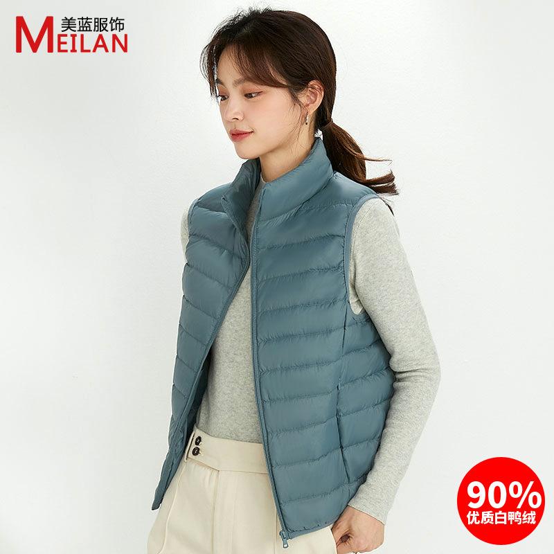 Velvet women's stand-up collar vest light down jacket women's large size thin light winter coat vest
