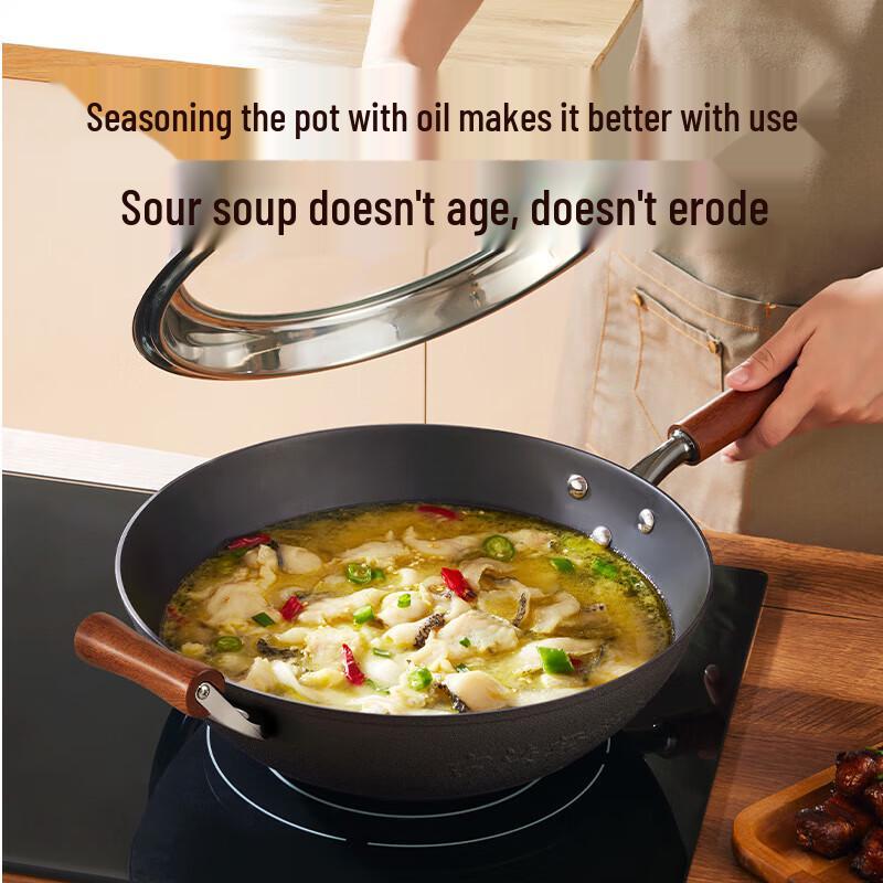 Chui Da Huang 34cm Flat-Bottom Cast Iron Wok