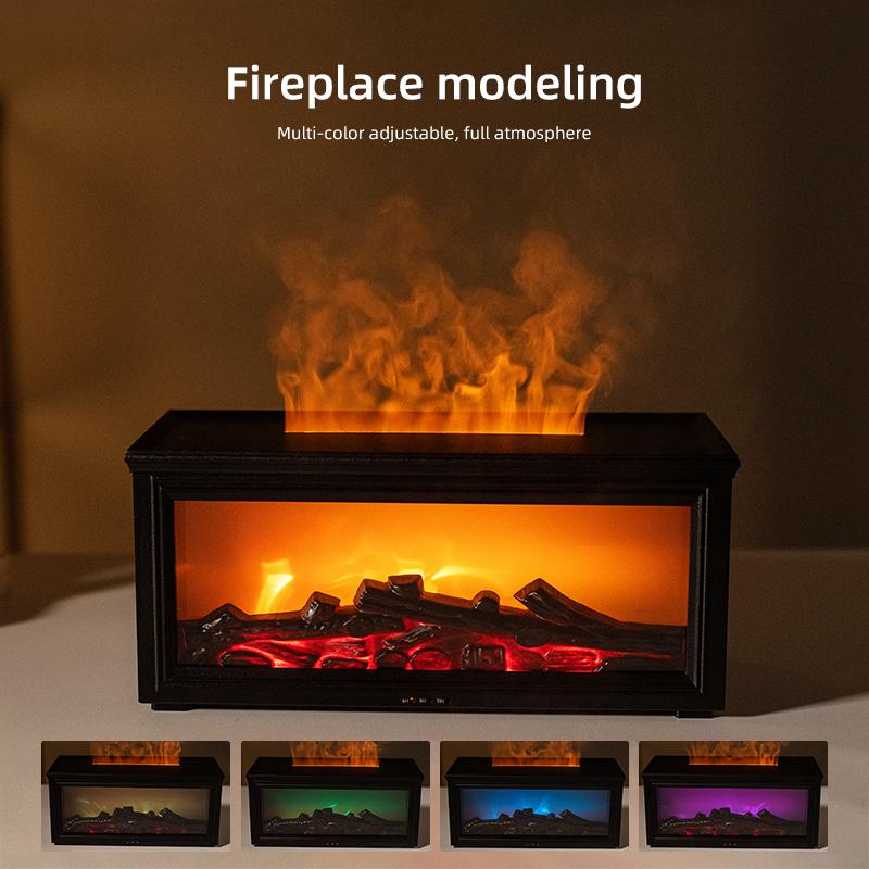 3D Flame Aroma Diffuser Humidifier HY05 With Color Lights Remote Control Timer Essential Oil Fireplace Mist Maker