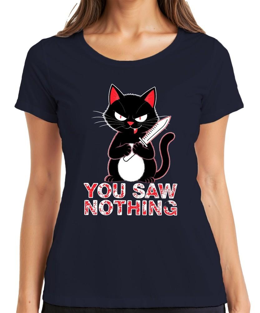 You Saw Nothing Bad Cat Knife Halloween Scary Gift Ladies TShirt S