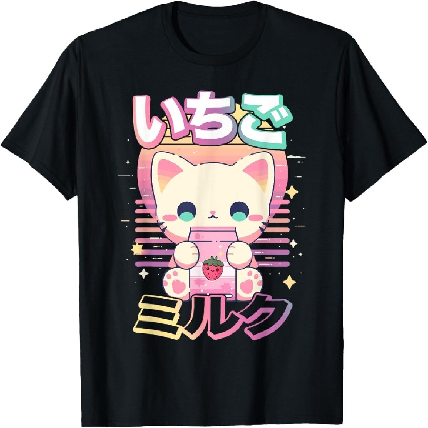 

Cat Strawberry Milk Anime 90s Japanese Cat Japan T-Shirt for Men Women Kids XXXXXL різнокольоровий