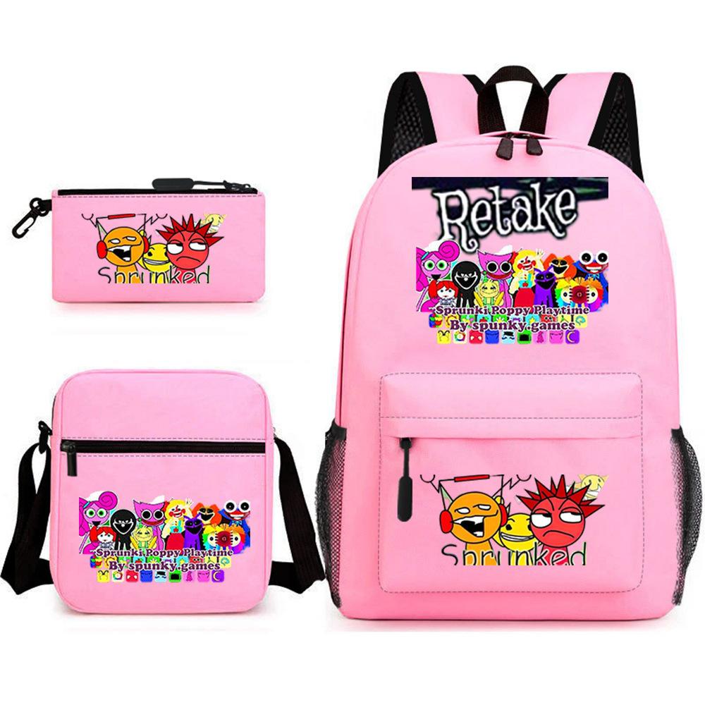 3 Piece School Backpack Set for Students Large Capacity Oxford Cloth Schoolbag with Shoulder Strap and Pencil Case