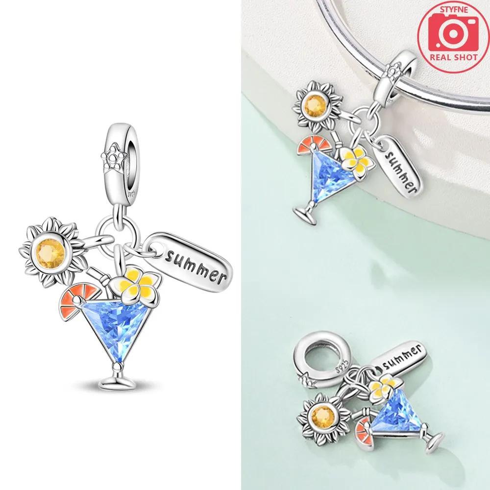 Summer Cocktail Pendant Copper Colors Charm Beads Fit Original Charms Bracelet Beads For Women Jewelry Making Gifts