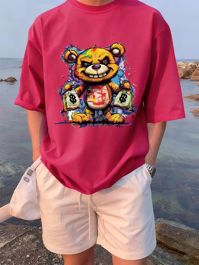 Colorful Bear Holding A Money Bag Printing TShirts Womens Summer Cotton T Shirt Loose ONeck Soft Tops Casual Womans Clothes