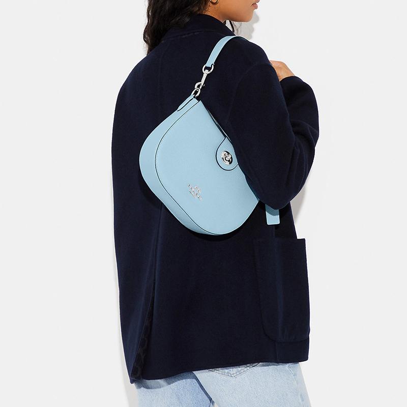 Coach Ella 25 Solid Color Silver Letter Logo Pebble Grain Leather Half Moon Crossbody Bag Women Bags Light-Blue CH196-SVQVE